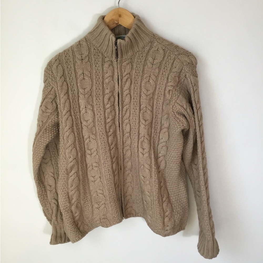 Aran Crafts Full Zip Merino Wool Cable‎ Knit Fisherman’s Sweater